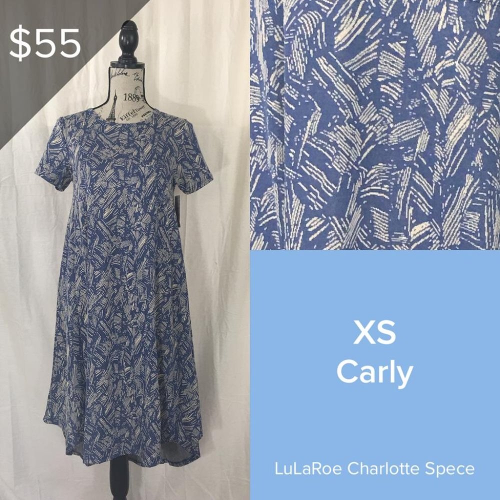 NWT XS Blue & Cream Lularoe Carly Dress